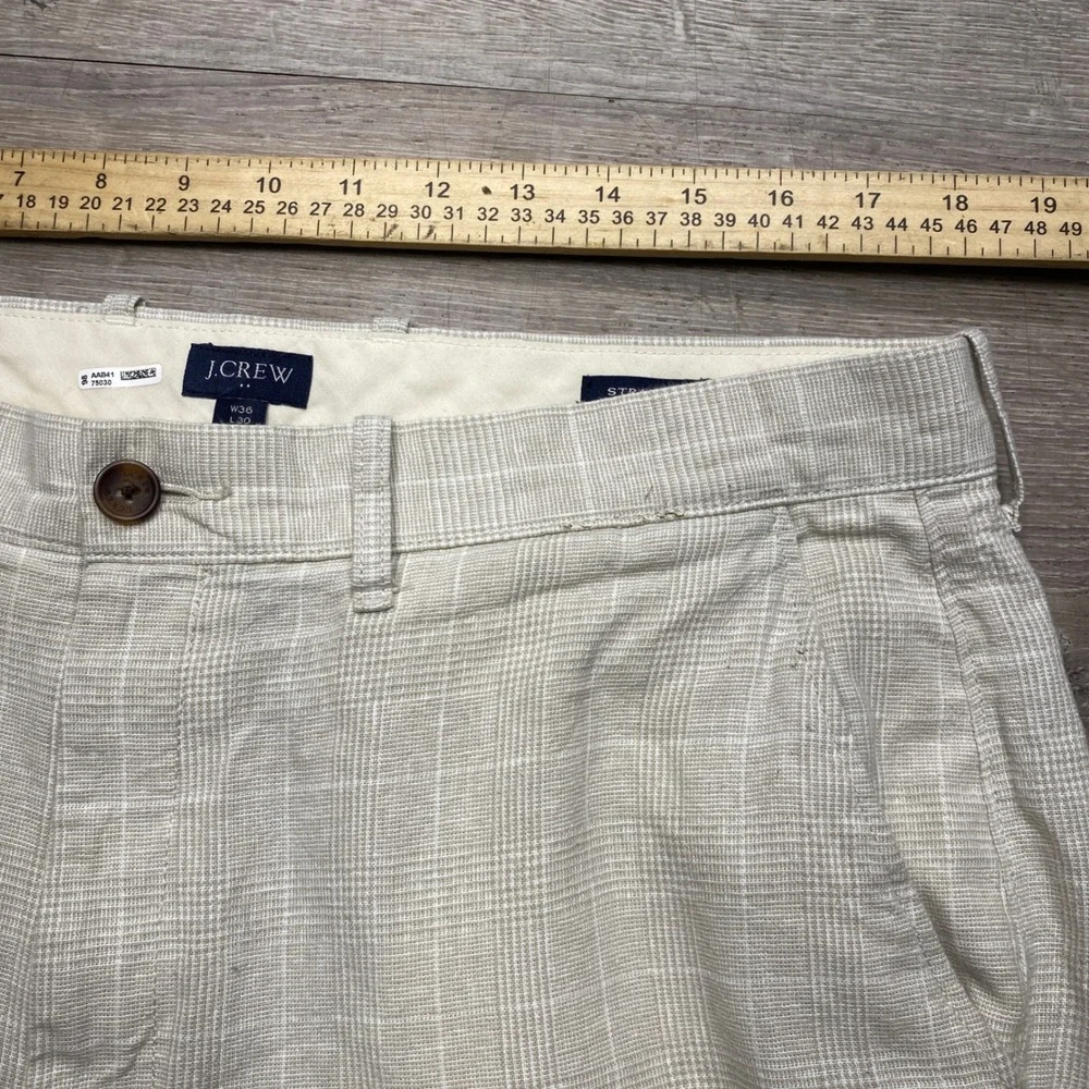 J.Crew Pants Mens 36x30 Beige Plaid Linen Cotton Straight Fit Casual Windowpane